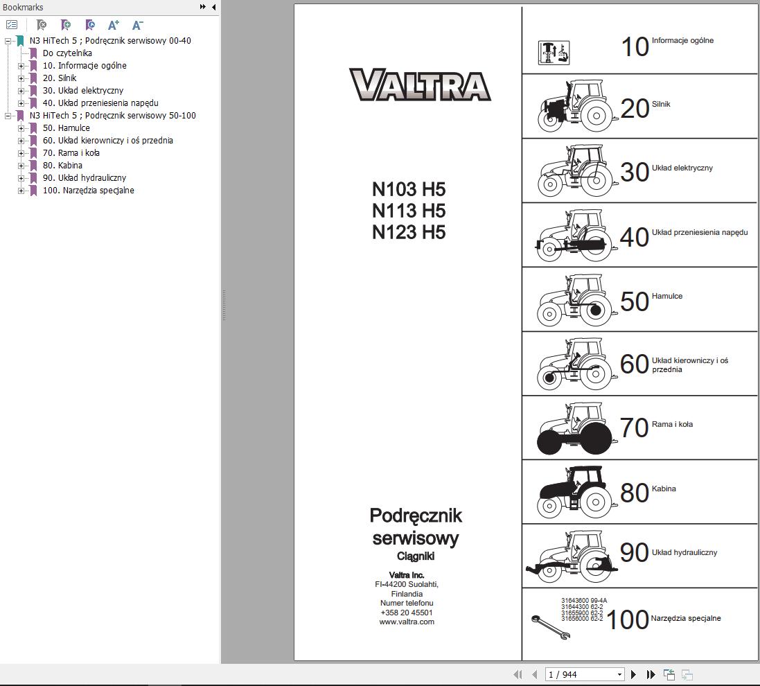 Valtra Tractor N103H5 N113H5 N123H5 Service Manual PL