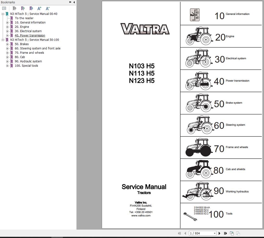Valtra Tractor N103H5 N113H5 N123H5 Service Manual