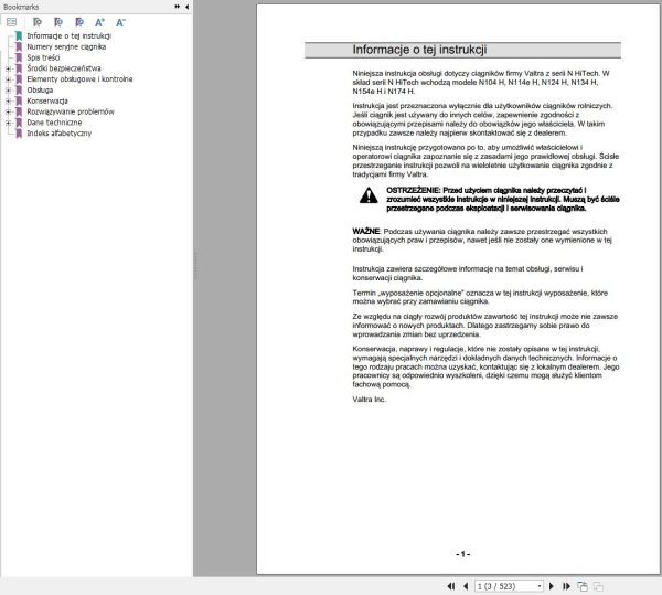 Valtra Tractor N104H to N174H Operators Manual PL
