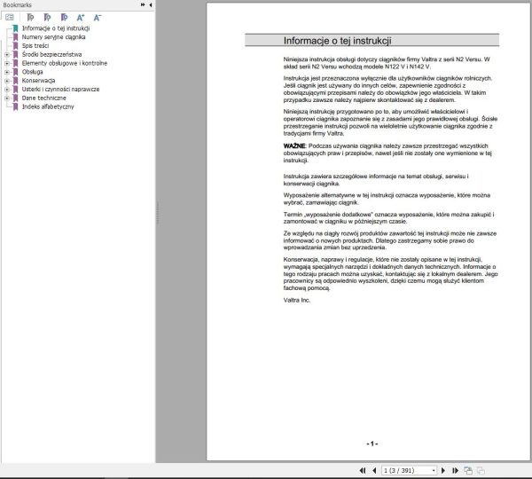 Valtra Tractor N122V N142V Operators Manual PL