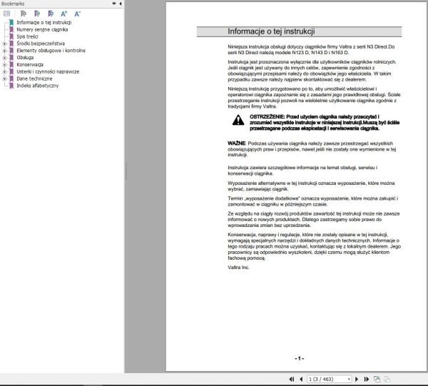 Valtra Tractor N123D N143D N163D Operators Manual PL