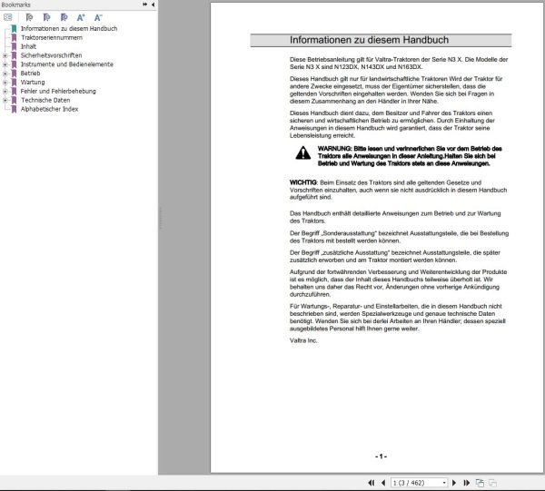 Valtra Tractor N123DX N143DX N163DX Operators Manual 39888252 DE