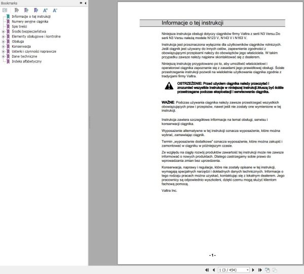 Valtra Tractor N123V N143V N163V Operators Manual PL