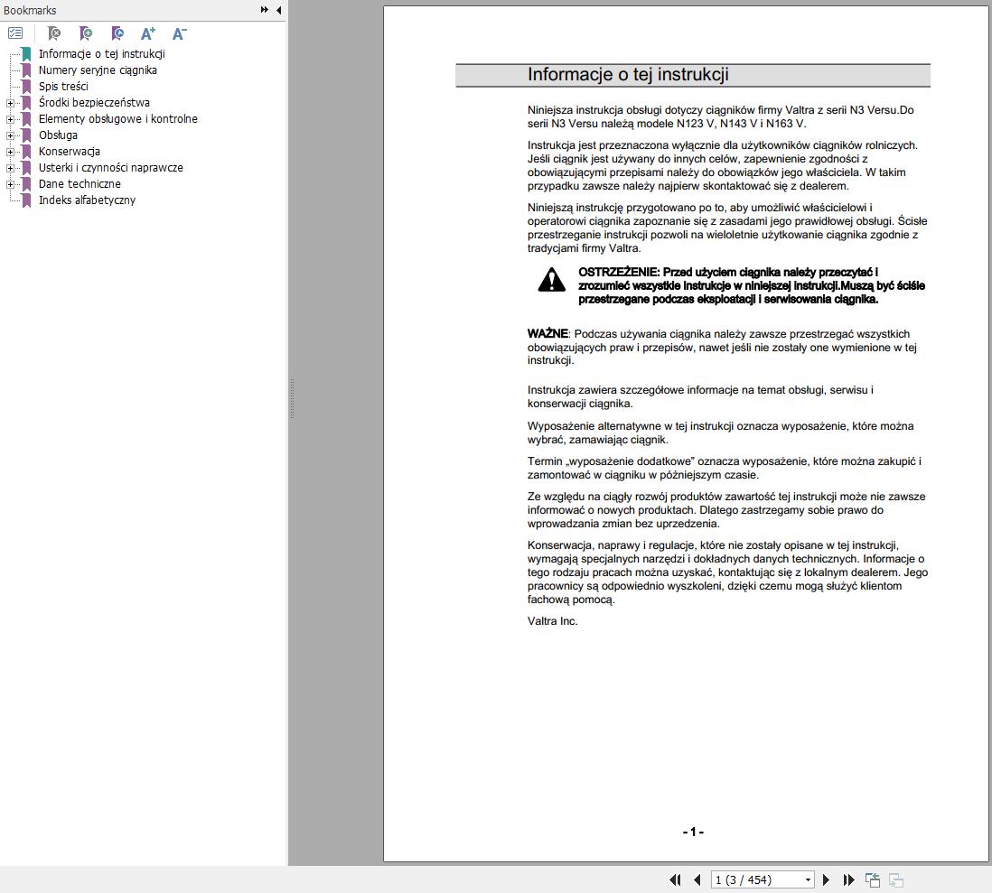 Valtra Tractor N123V N143V N163V Operators Manual PL