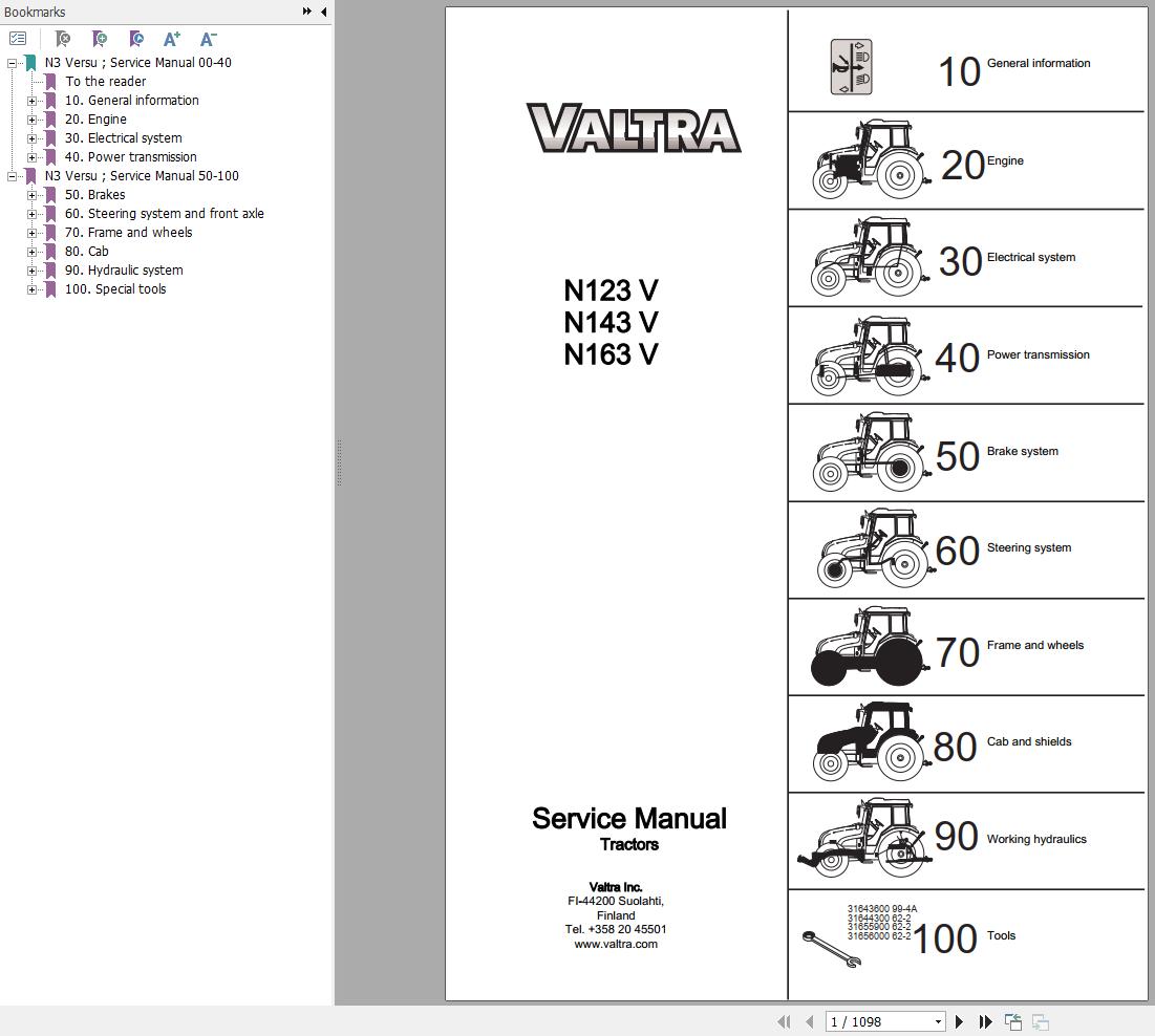 Valtra Tractor N123V N143V N163V Service Manual