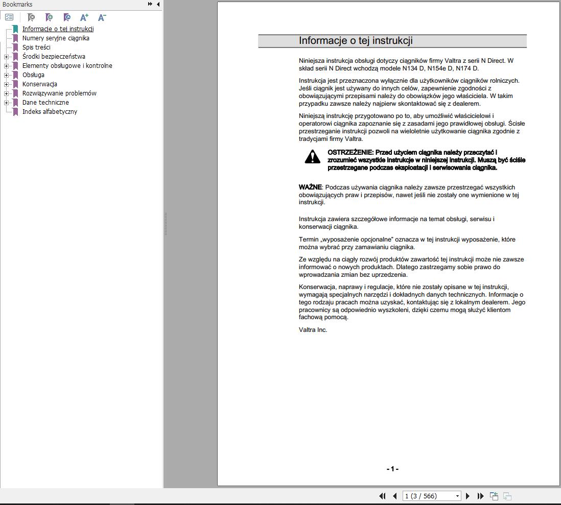 Valtra Tractor N134D N1154eD N174D Operators Manual 39894304 PL