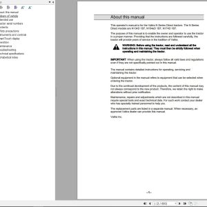 Valtra Tractor N134D1B7 N1154eD1B7 N174D1B7 Operators Manual 39920212