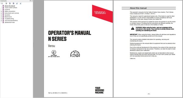 Valtra Tractor N134V N1154eV N174V Operators Manual 39893214