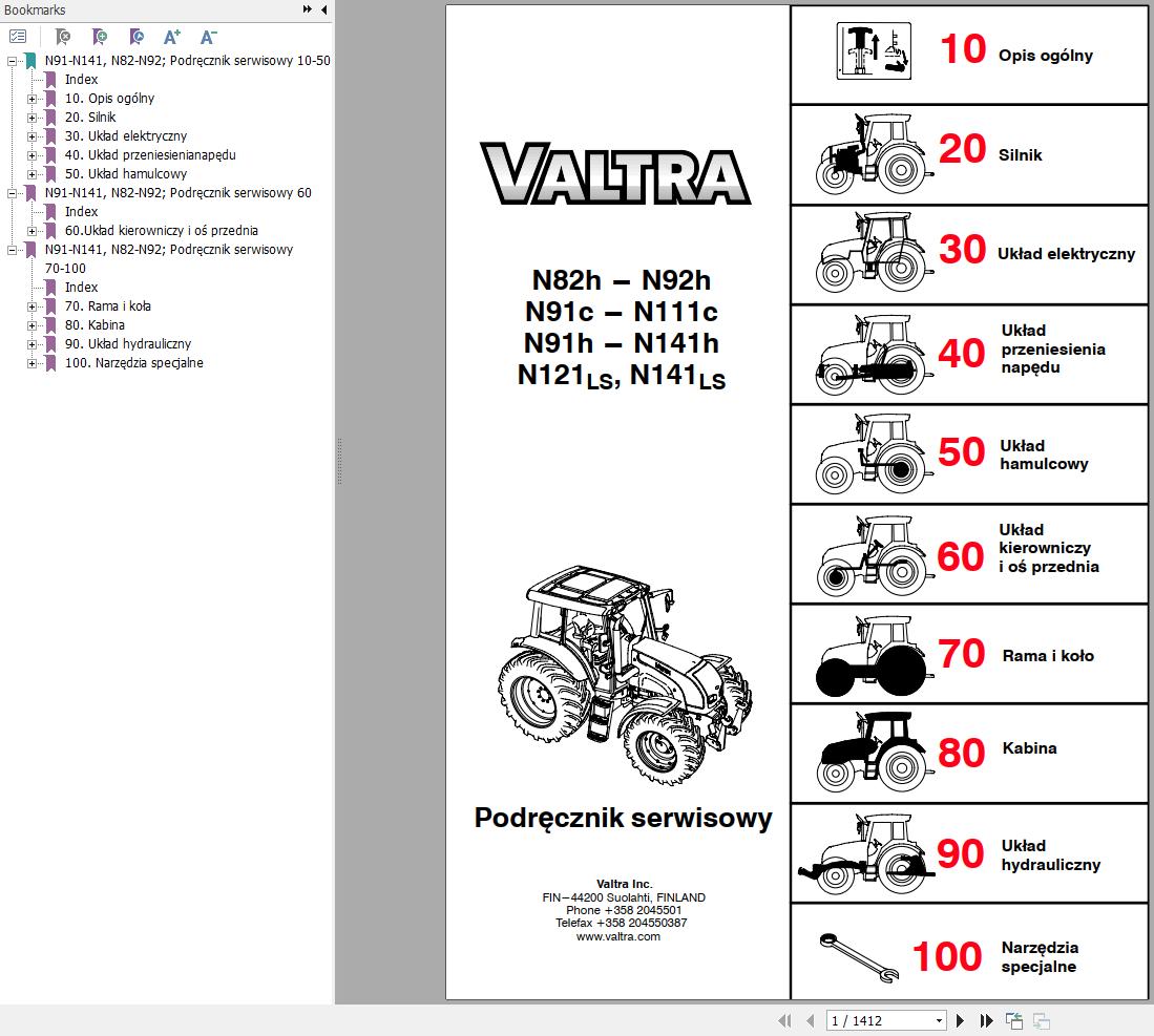 Valtra Tractor N82h to N141LS Service Manual PL