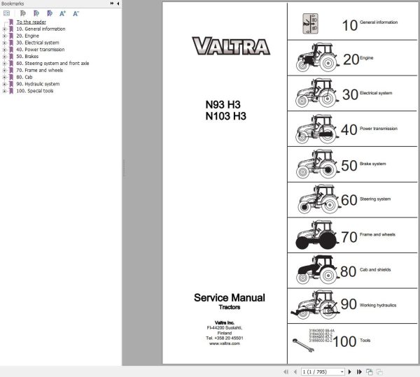 Valtra Tractor N93H3 N103H3 Service Manual