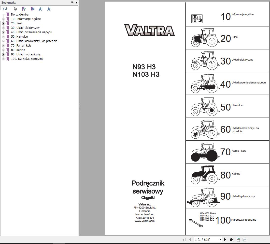 Valtra Tractor N93H3 N103H3 Service Manual PL