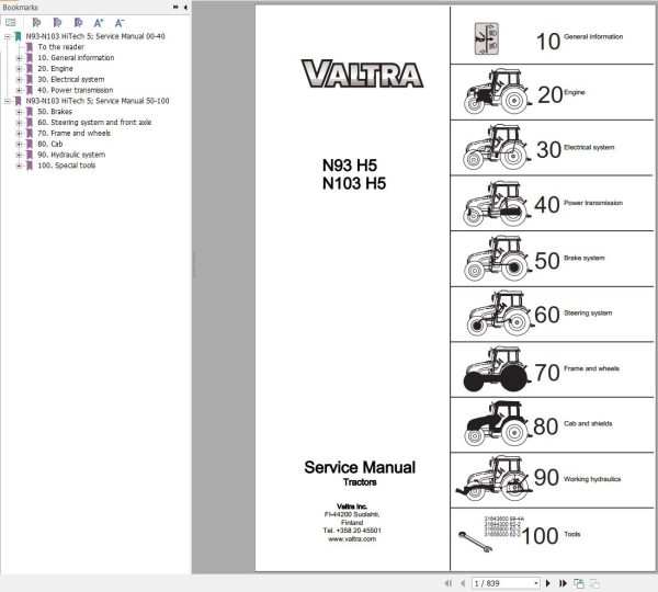 Valtra Tractor N93H5 N103H5 Service Manual