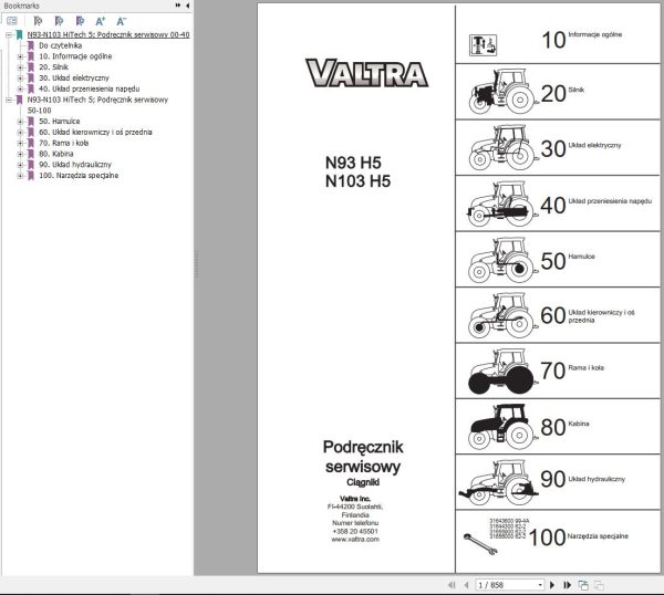 Valtra Tractor N93H5 N103H5 Service Manual PL