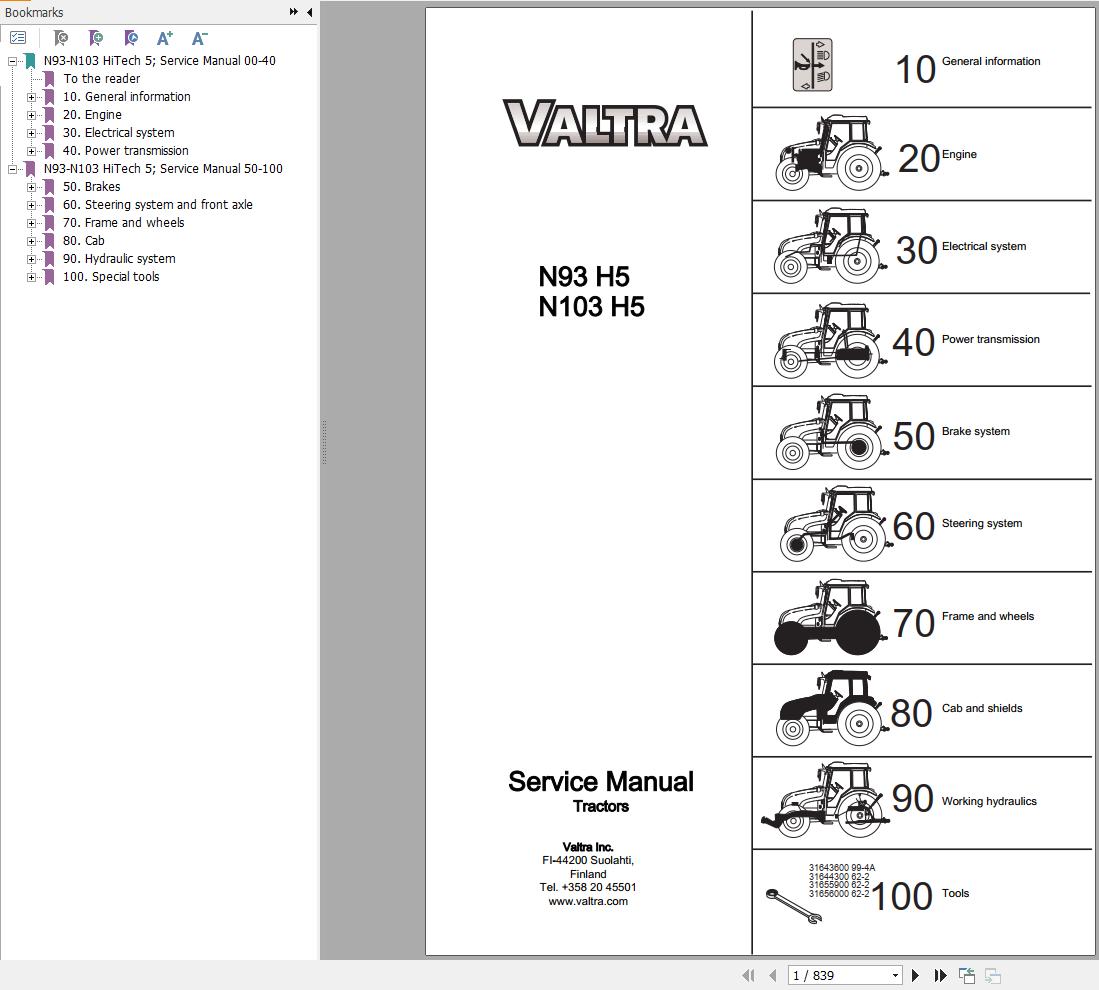 Valtra Tractor N93H5 N103H5 Service Manual