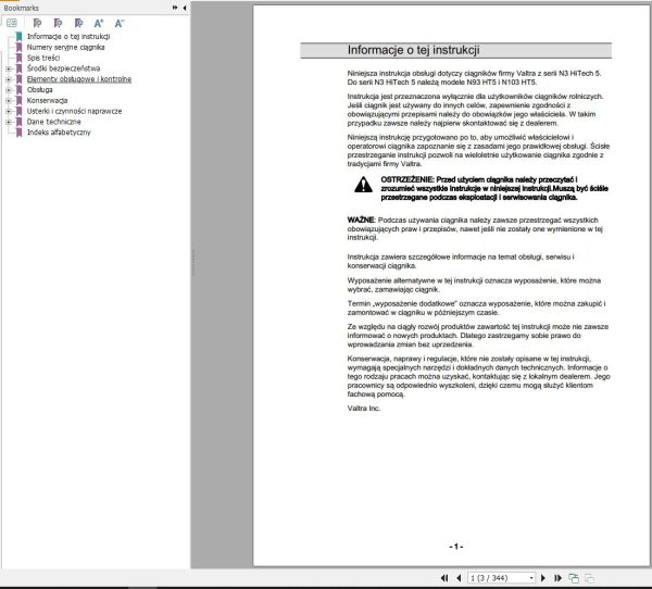 Valtra Tractor N93HT5 N103HT5 Operators Manual PL