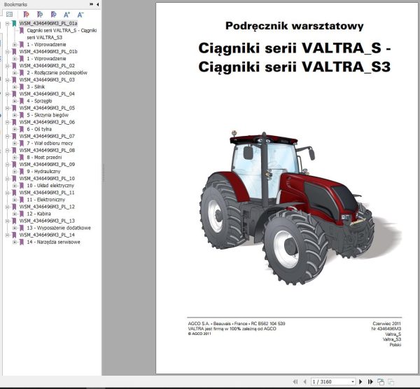 Valtra Tractor S S3 Series Workshop Manual PL