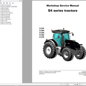 Valtra Tractor S274 S294 S324 S354 S374 Workshop Service Manual