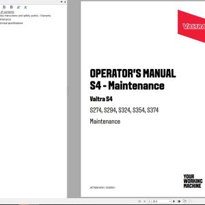 Valtra Tractor S274 to S374 Operators Manual Maintenance