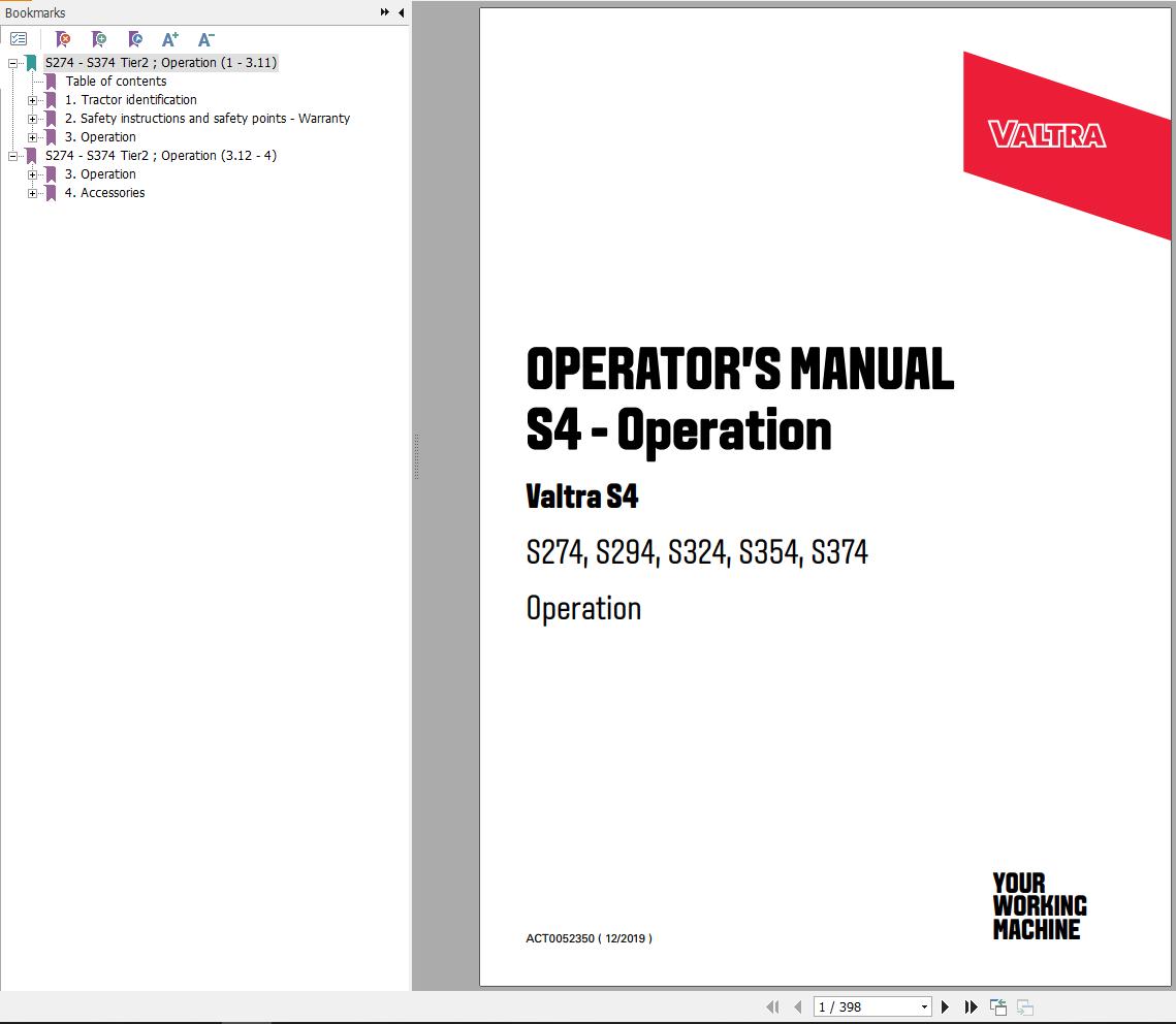 Valtra Tractor S274 to S374 Operators Manual Operation