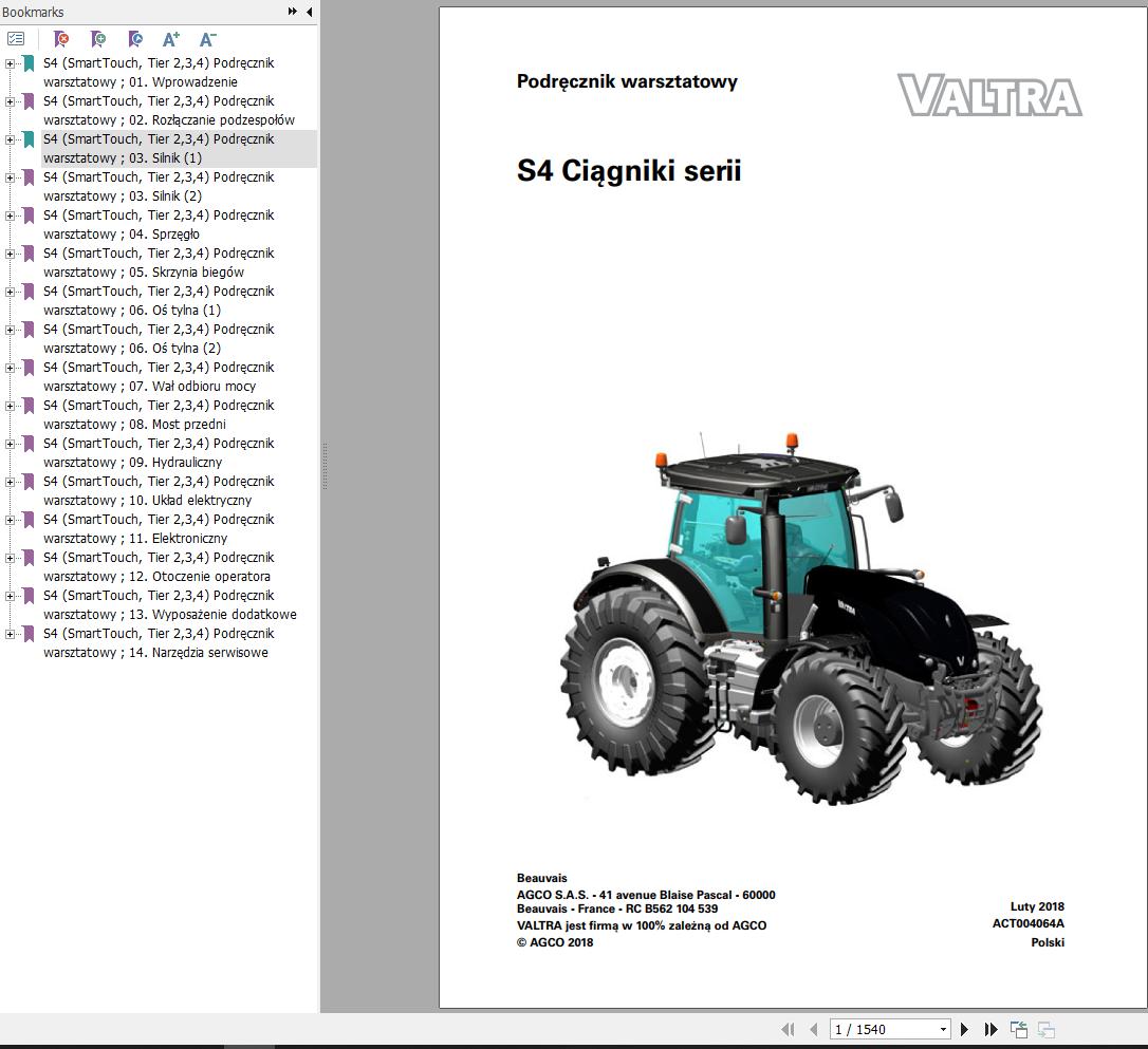 Valtra Tractor S4 Series Workshop Manual PL
