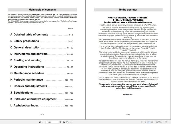 Valtra Tractor T120cH to T170cHR Operators Manual 39834213