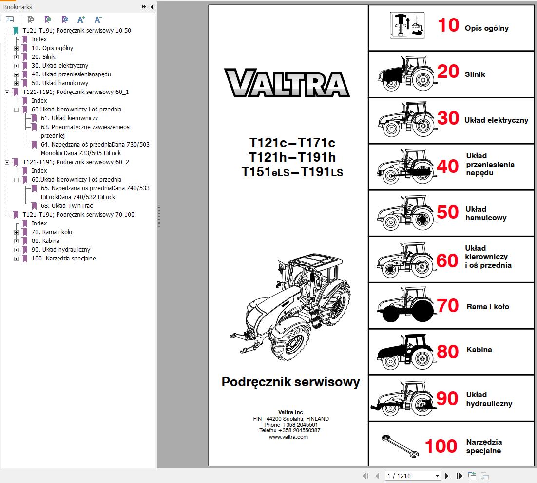 Valtra Tractor T121c to T191LS Service Manual PL