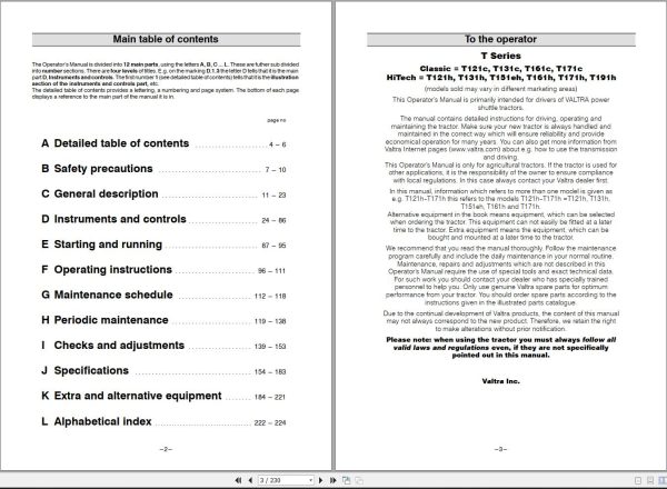 Valtra Tractor T121c to T191h Operators Manual 39866211