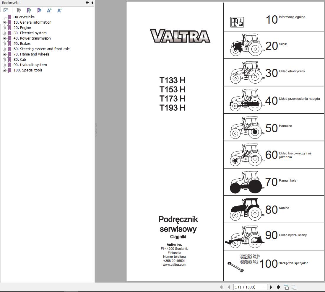 Valtra Tractor T133H T153H T173H T193H Service Manual PL