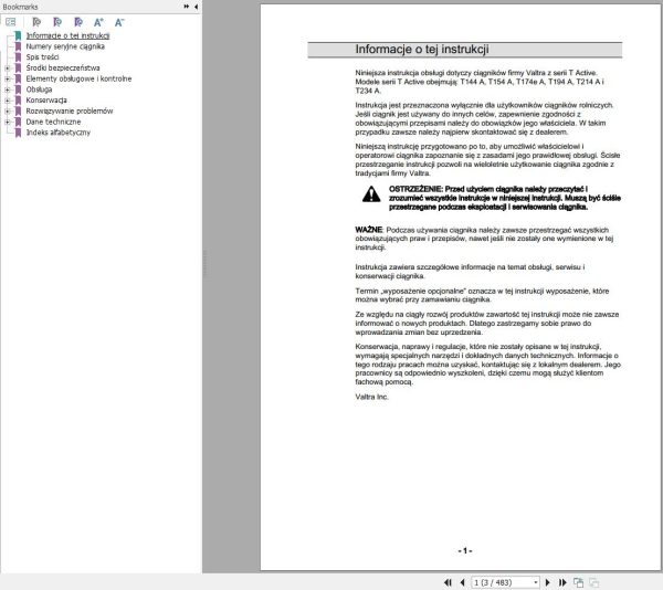 Valtra Tractor T144A to T234A Operators Manual PL