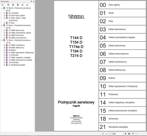 Valtra Tractor T144D to T214D Service Manual PL