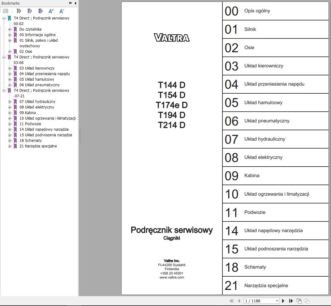 Valtra Tractor T144D to T214D Service Manual PL