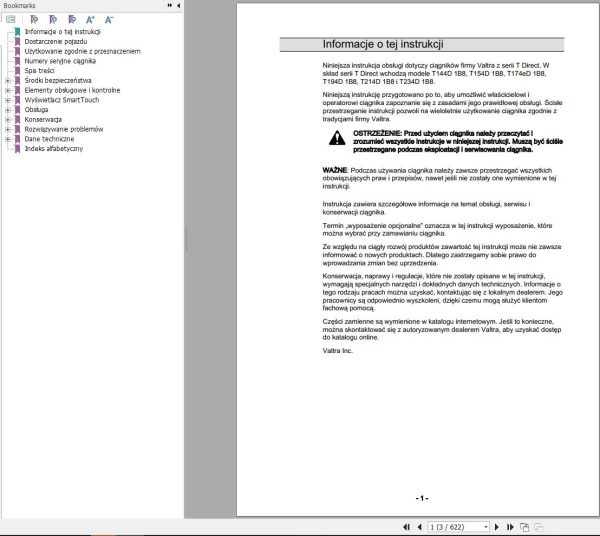 Valtra Tractor T144D1B8 to T234D1B8 Operators Manual 39928302 PL