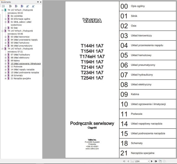 Valtra Tractor T144H1A7 to T254H1A7 Service Manual PL