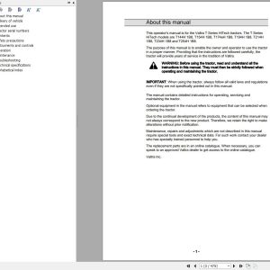 Valtra Tractor T144H1B8 to T254H1B8 Operators Manual