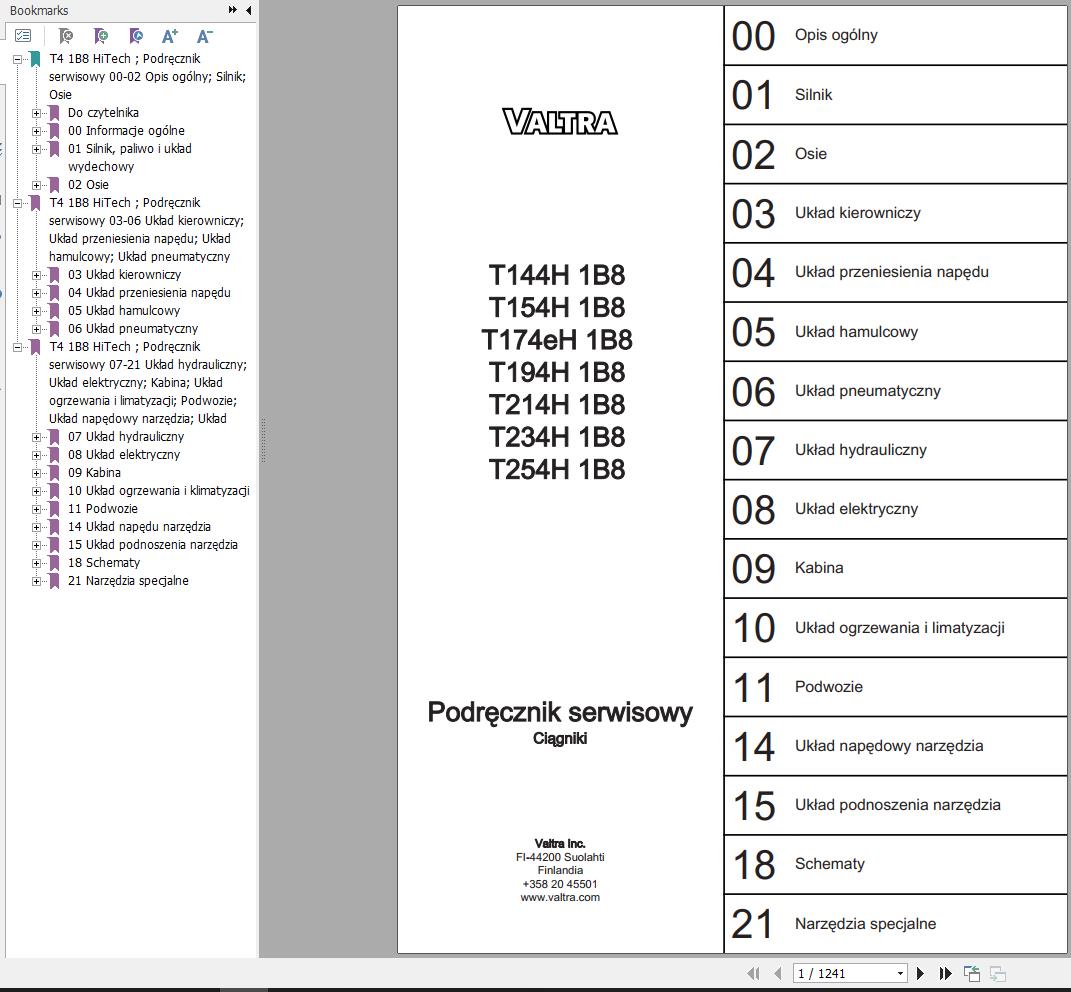 Valtra Tractor T144H1B8 to T254H1B8 Service Manual PL