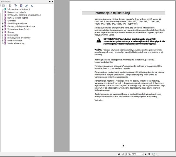 Valtra Tractor T144V1A7 to T254V1A7 Operators Manual PL