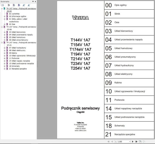 Valtra Tractor T144V1A7 to T254V1A7 Service Manual PL