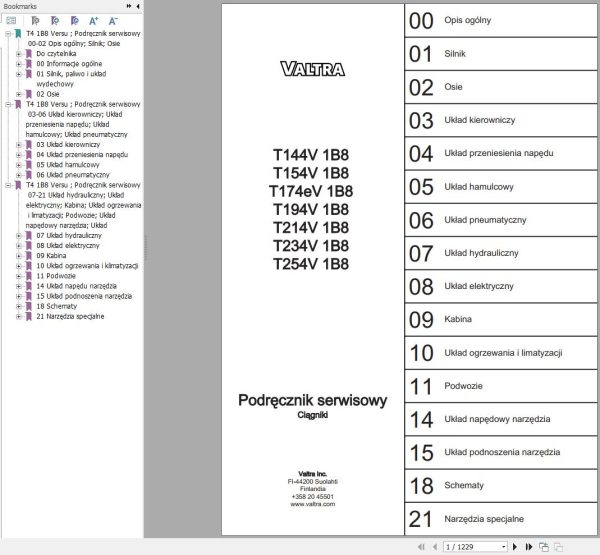 Valtra Tractor T144V1B8 to T254V1B8 Service Manual PL