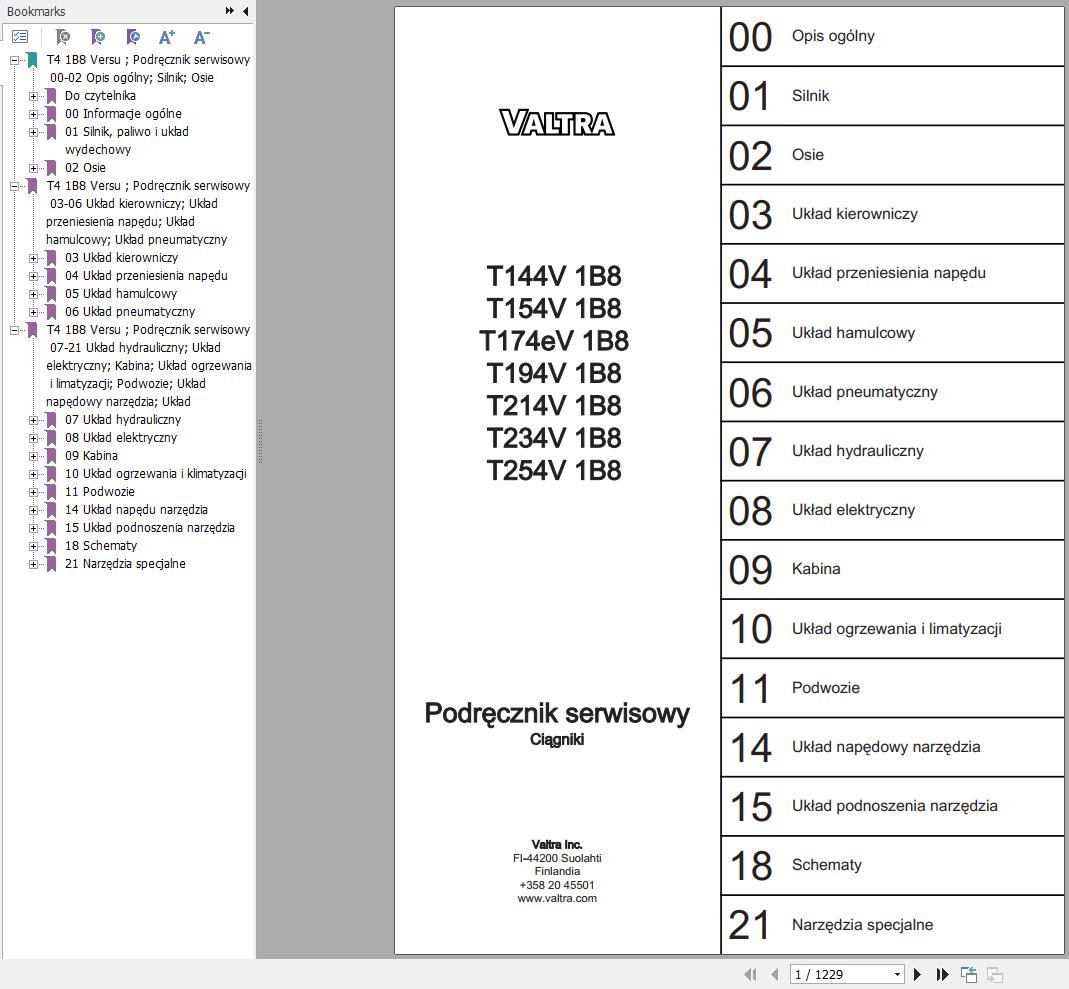 Valtra Tractor T144V1B8 to T254V1B8 Service Manual PL