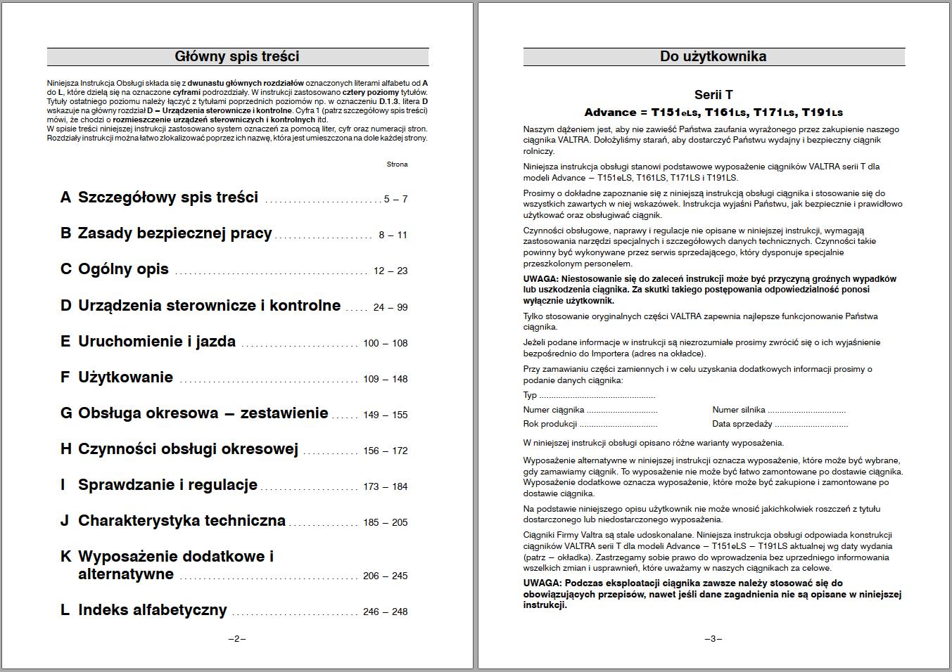 Valtra Tractor T151eLS T161LS T171LS T191LS Operators Manual PL