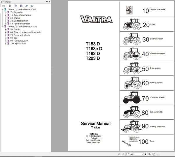 Valtra Tractor T153D T163eD T183D T203D Service Manual