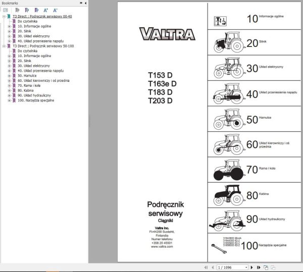 Valtra Tractor T153D T163eD T183D T203D Service Manual PL