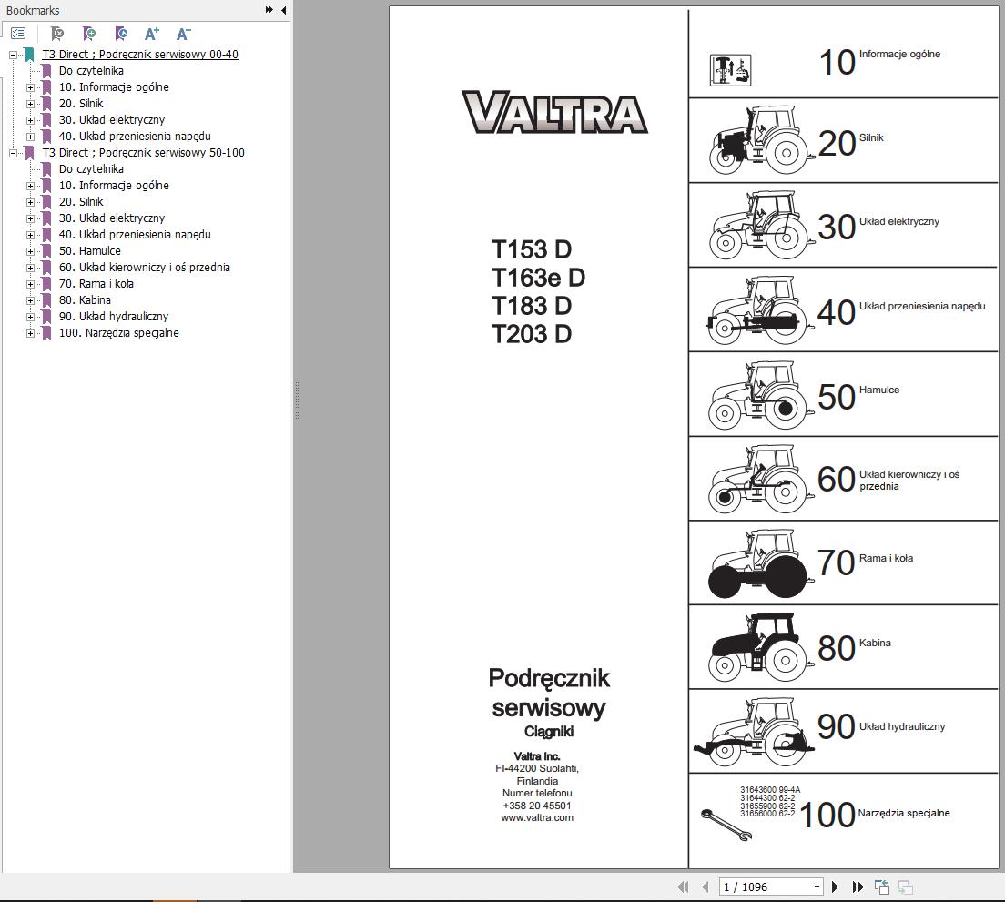 Valtra Tractor T153D T163eD T183D T203D Service Manual PL