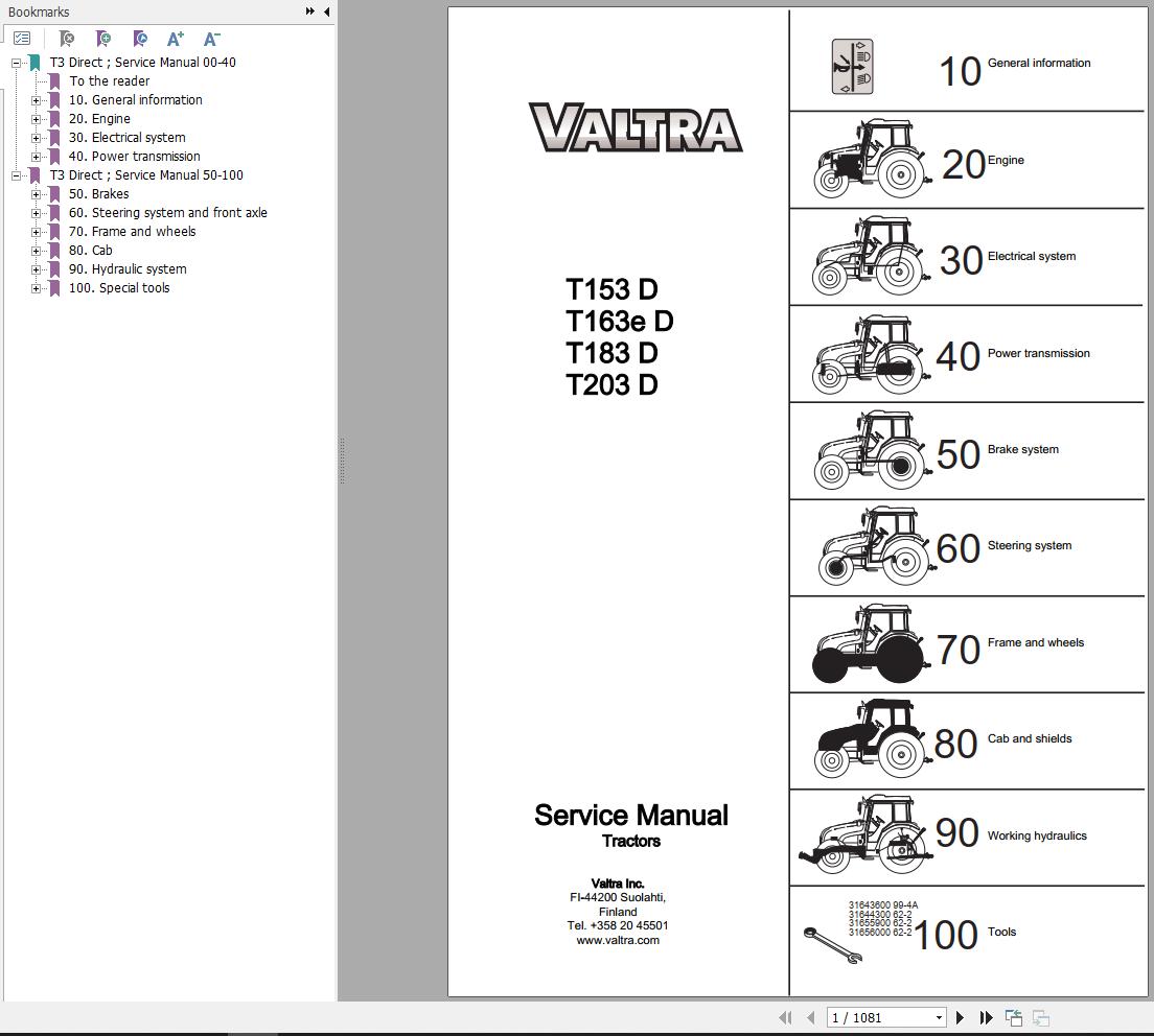 Valtra Tractor T153D T163eD T183D T203D Service Manual