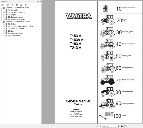 Valtra Tractor T153V T163eV T183V T213V Service Manual