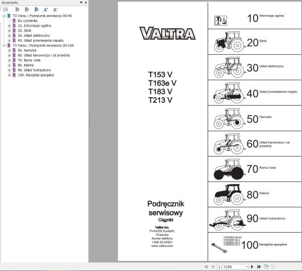 Valtra Tractor T153V T163eV T183V T213V Service Manual PL