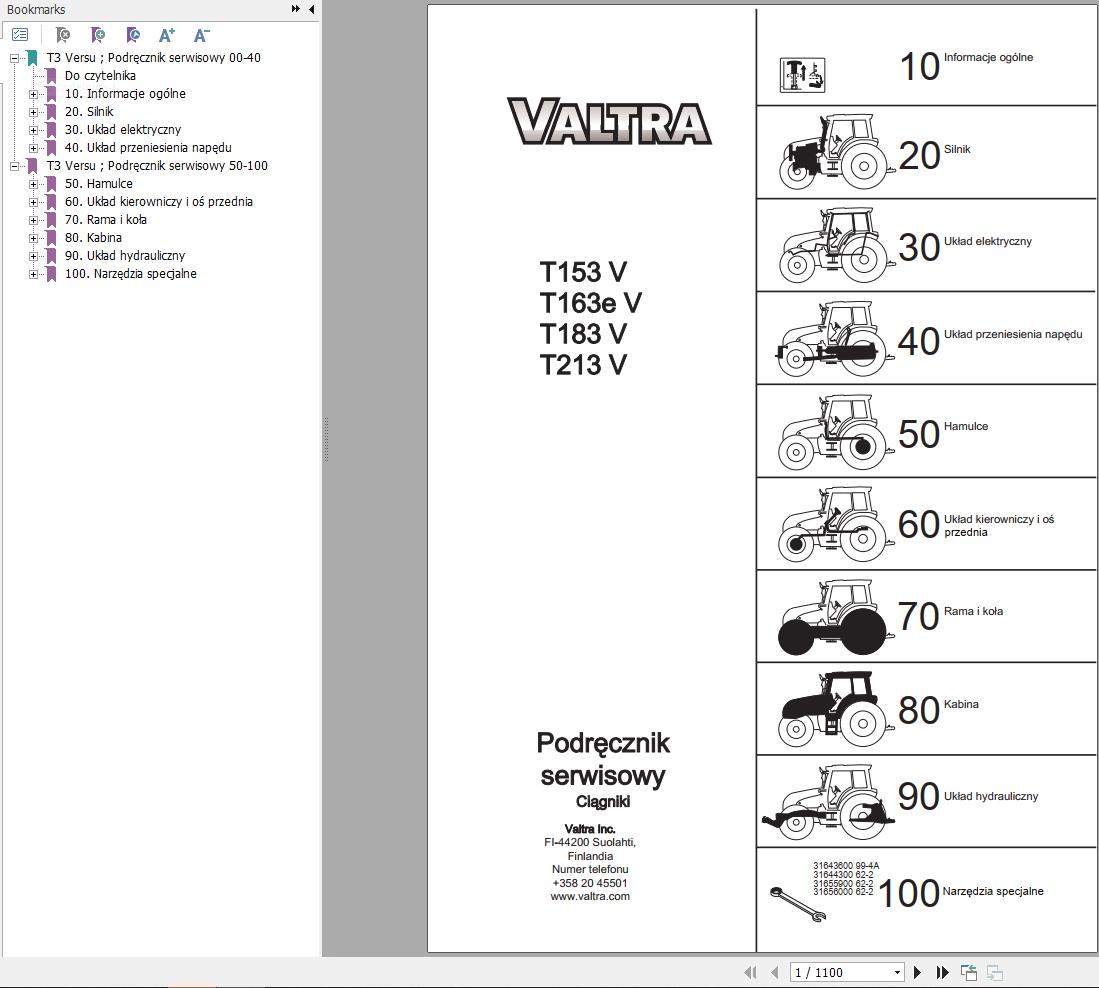 Valtra Tractor T153V T163eV T183V T213V Service Manual PL
