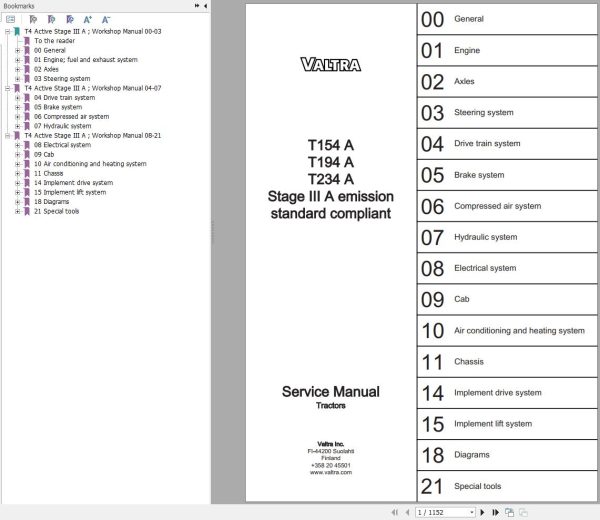 Valtra Tractor T154A T194A T234A Stage IIIA Service Manual 39282211