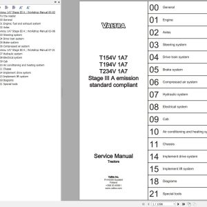 Valtra Tractor T154V1A7 T194V1A7 T234V1A7 Stage IIIA Service Manual 39296211