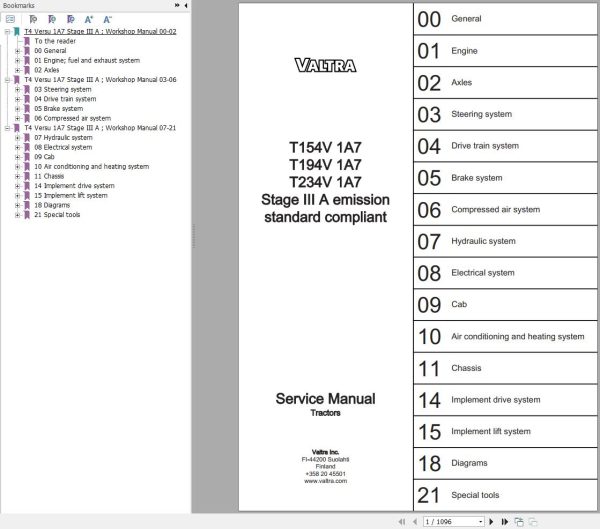 Valtra Tractor T154V1A7 T194V1A7 T234V1A7 Stage IIIA Service Manual 39296211